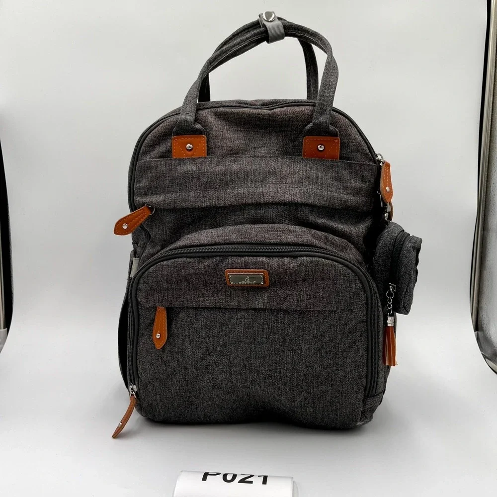 Babbleroo Backpack Charcoal Gray Pockets Padded Shoulder Straps Diaper Bag